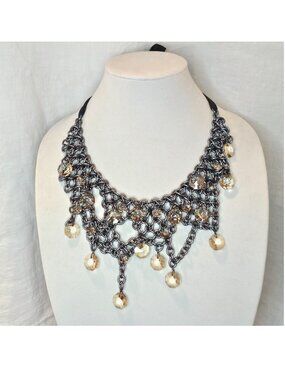Maria Calderara Asymmetrical Chainmail & Crystals Adjustable Closure Necklace